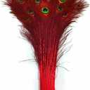 Feather Store - 10 Real Dyed Peacock Eye Feathers 30-35" - Perfect for Crafts, Weddings, Halloween, Home Decor, Peacock Feathers for Vase, Peacock Feather Decorations, and More - Red
