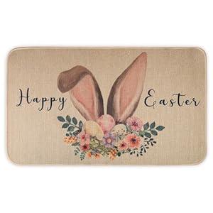 PIXFAIRY Easter Rabbit Welcome Mats 17" x 29", Happy Easter Rabbit Doormat Front Door Easter Rugs Non-Slip Indoor/ Outdoor Entrance Decoration