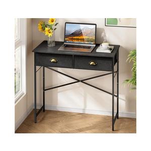Black Writing Desk for Kids Bedroom, 31.5 Inch Small Computer Desk for Small Spaces, Simple Desk with 2 Fabric Drawers for Home Office, Dorm, Living Room, Home Study Table, Black