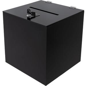 Acrylic Donation Box, 12" X 12" X 12" Ballot Suggestion Box with Lock & 2 Keys, Raffle Voting Box with Slot for School Conference Fundraising (Black)