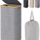 Lifewit 100L Laundry Basket with Lid, Clothes Hampers for Laundry with Bamboo Handles and A Removable Laundry Bag, Large Foldable Hamper for Bedroom, Bathroom, Dorm, Laundry Room, Light Gray