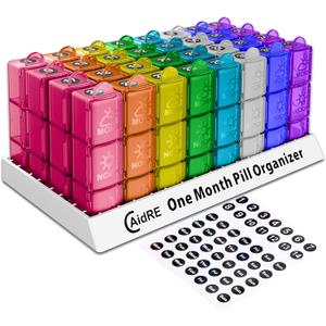 CAidRE Monthly Pill Organizer 31 Day 3 Times a Day  One Month Pill Box for Medications, Fish Oil, Vitamins & Supplements  30 Day Daily Pill Case Organizer (Multi-colored)