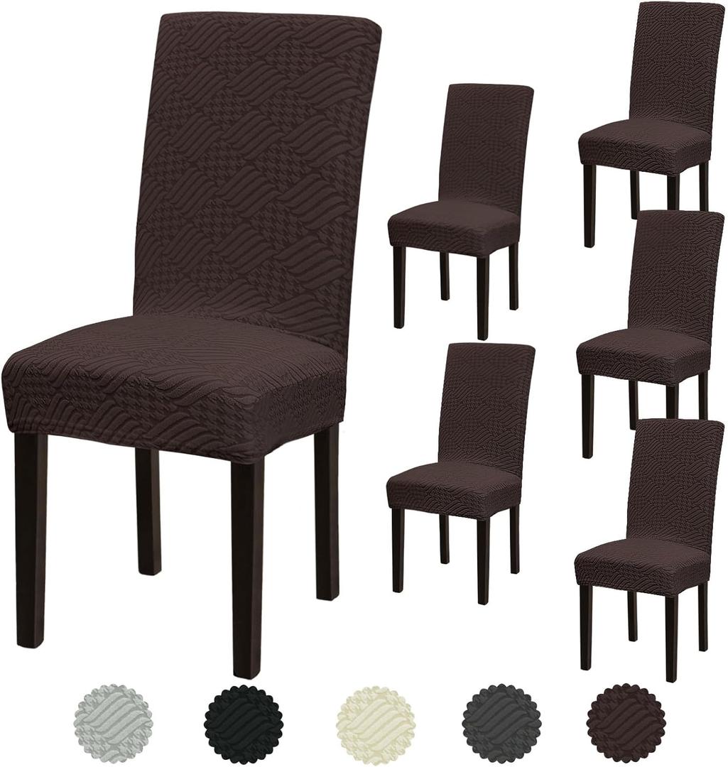 Fafua Stretch Dining Room Chair Covers Set of 6, Removable Washable Dining Chair Slipcovers for Dining Chairs, Dining Room, Hotel, Ceremony (Large-6 Pcs)