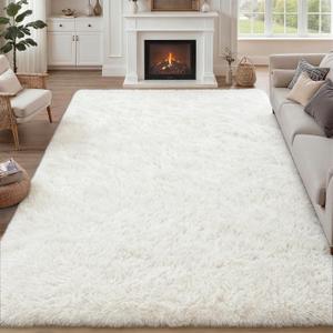 8x10 Area Rug Living Room Bedroom: Fluffy Plush Shag Carpet Ivory | For Kids Room Playroom Nursery Home Decor,Ultra Soft,Non-Slip Non-Shedding,Fuzzy Plush,Large Indoor Floor Carpet,Easy Clean