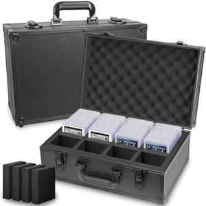 HESTECH 140+ Graded Card Storage Box, 4 Row Graded Card Case,Slab Case Includes 4 Foam Inserts,Sports Card Case Fits PSA,CSG,GMA,HGA,Sports Cards and Toploaders