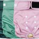 Langsprit Washable Female Dog Diapers (3 Pack) - No Leak Reusable Diapers for Doggy Female in Period - Highly Absorbent Dog Heat Panties with Adjustable Snaps Black S Size (Solid Color-ZLQ)