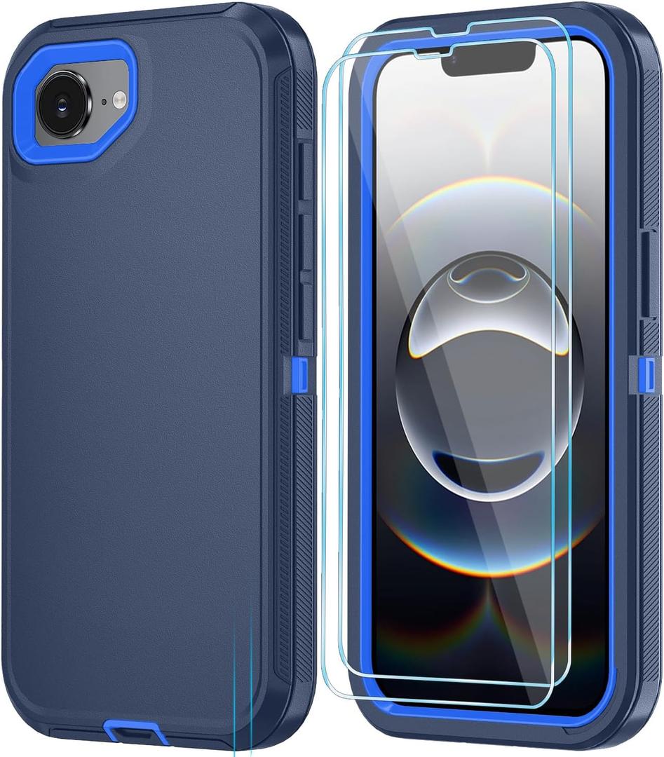 Phone Case for iPhone 16e Case with HD Screen Protector, Heavy Duty Shockproof & DustProof & Dropproof 3-Layer Cover Phone Case for iPhone 16e,DarkBlue