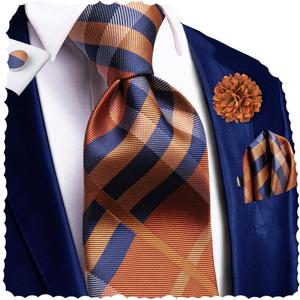 Hi-Tie Men Silk Ties Set with Flower Lapel Pin Necktie Pocket Square Cufflinks for Tuxedo Wedding Business