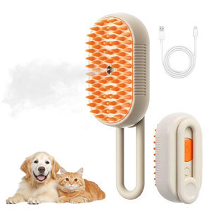 4 in 1 Cat Steam Brush for Shedding, Rechargeable Steam Pet Brush for Dog and Cat, Anti-Static, Massage, Cleaning, Shedding & Combing All In One!(Brown)