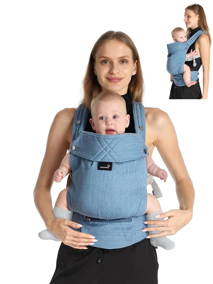 GROWNSY Baby Carrier Newborn to Toddler, Lightweight Ergonomic 7-44 lbs Newborn Carrier with Head Support, Easy to Wear Hands Free Infant Carrier for 0-36 Months, Denim Blue