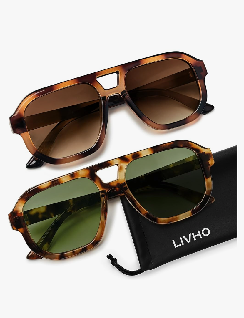 livho Trendy Polarized Square Aviator Sunglasses Women Men Square Eyewear Frame, Retro Sun Glasses for Women Men 2025 Shades
