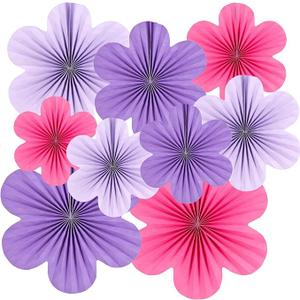 SUNBEAUTY Paper Flowers Decorations for Wall, Purple and Pink for Wall Paper Flower Fan Classroom Decoration Paper Floral Backdrop Decor Paper Fans Decoration Hanging Paper Flower Wall Decor Set of 9