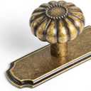 Set of 6 - Elegant Vintage Bloom Antique Brass Cabinet Knobs with Backplate, Drawer Pulls for Kitchen, Dresser Cabinet Hardware for Bedroom, 1-1/4 Inches Diameter Handles