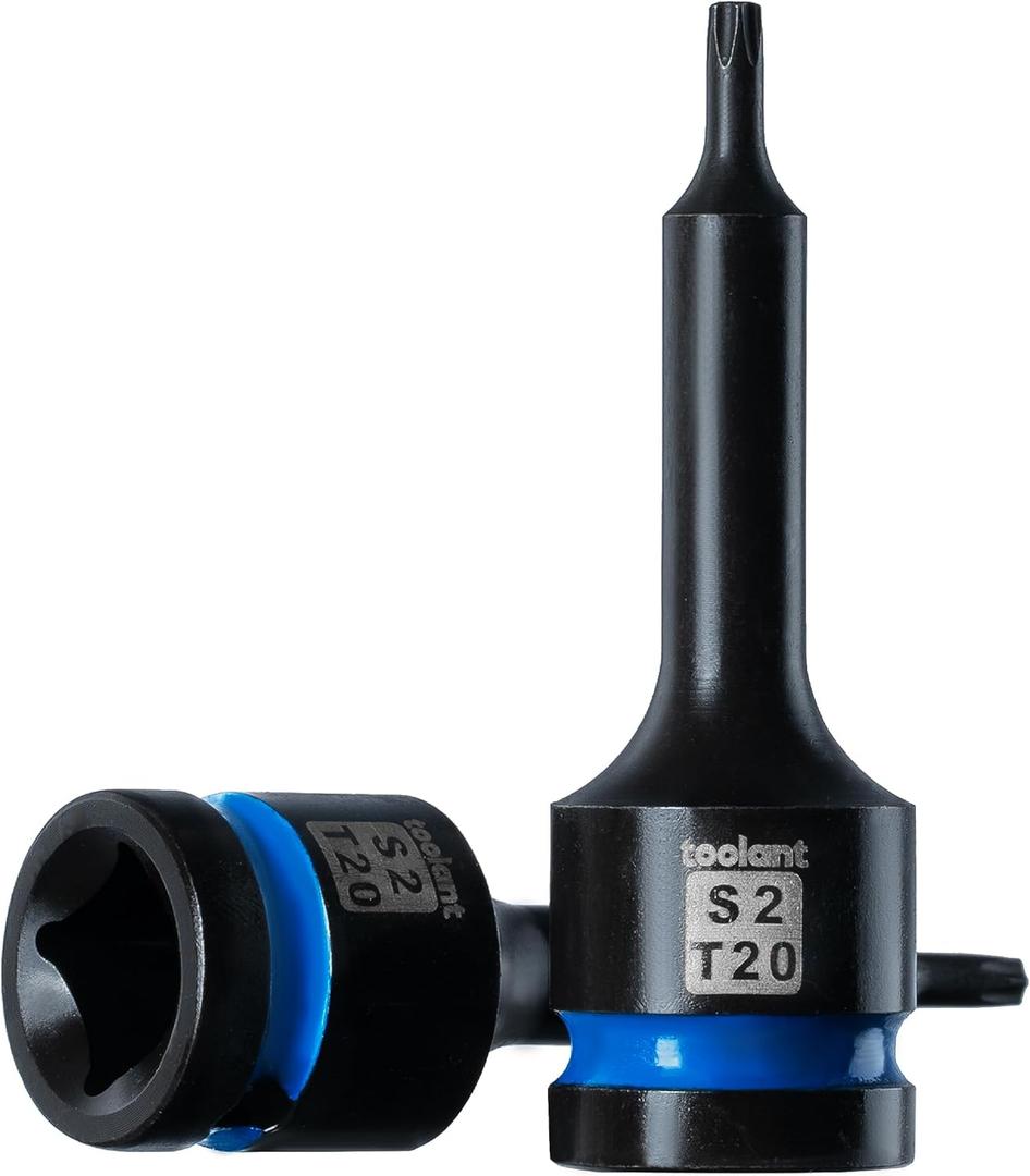 toolant Torx T20 Impact Bit Socket Set 2pcs,1/2" S2 Steel Air Drive Star Sockets, Long High Impact Bits,Professional Mechanic & Automotive Repair Socket Set