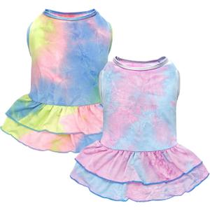 cyeollo 2 Pack Dog Dresses Spring Summer Dog Clothes for Small Medium Dogs Girl Tie Dye Dress Breathable Pet Doggie Apparel, XX-Large