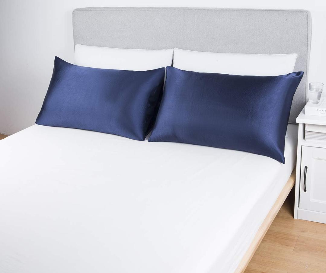 Lanest Housing Satin-Silk Pillowcase Queen, Blue Satin Pillowcase for Hair and Skin, Breathable, Super Soft, Cooling Pillow case Queen-Standard Size, Navy Blue