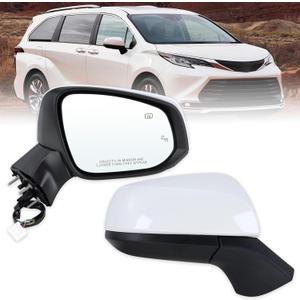 Right Passenger Side Door Mirror Compatible With 2021-2025 Toyota Sienna With Manual Folding Power Glass Heated Blind Spot White