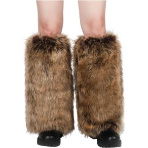 LA CARRIE Women Faux Fur Leg Warmers Long Furry Leg Foot Cuffs Girls Winter Boot Socks (One Size, Raccoon)