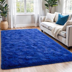 Zentavio Blue Rug Boys Rugs for Bedroom 4x6 Dark Blue Carpet Nursery Aesthetic Kids Playroom Navy Area Rugs for Teen Home Decor Fluffy Shag Bedside Floor Living Room Carpet
