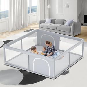 79"79" Extra Large Baby Playpen, Baby Play Pen for Babies and Toddlers, Play Yard for Indoor & Outdoor, Sturdy Safety Playard with Soft Breathable Mesh, Anti-Fall, Grey