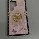 for Samsung Galaxy S24 Ultra Bling Case, Cute Sparkly Rhinestone Butterfly Foldable Kickstand Marble Shell Pattern Soft Bumper Women Girly Shockproof Protective Cover for S24 Ultra (Pink)