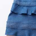 SOLY HUX Women's Summer Dress Hollow Out Lace V Neck Puff Short Sleeve A Line Layered Short Dresses (Blue, L)