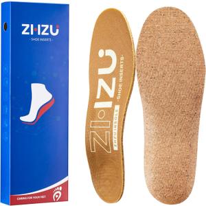 Cork Insoles for Arch Support – ZHZU Orthotic Shoe Insole for Plantar Fasciitis, Flat Feet, Running, Work Boots Breathable Trim-to-Fit Cork Shoe Inserts for Standing All Day/Yellow(Men8-10/Women9-11)