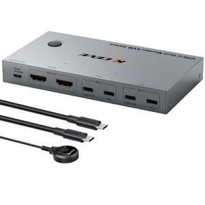 KCEVE KVM Switch 2 Monitors 2 Laptops USB C, KVM Switch Dual Monitor HDMI 4K@60Hz for 2 Laptops Share 4 USB 3.0 Devices with 80W PD, with 2 USB-C Cables and Wired Remote