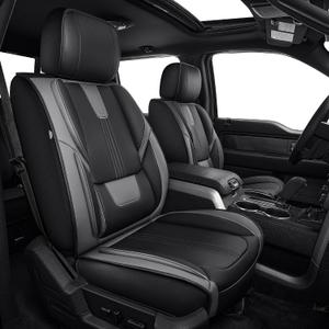 IKABEVEM for Ford F150 2009-2024 2025 2026 Seat Covers - F250 F350 F450 2017-2025 2026 Seat Protectors with Waterproof Leather(Full Set,Black & Grey)