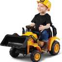 Kid Trax 6V Frontloader Ride-On Toy for Kids, Ages 18-36 Months, Max Weight 44 lbs, Easy Push Button Drive System and Pull Front Bucket Lever, Includes Toy Hard Hat