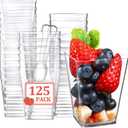 Eupako 125 Pack 5 OZ Plastic Mini Dessert Cups with Spoons - Clear Small Parfait Cups, Square Appetizer Cups for Fruit, Pudding, Mousse, Ice Cream, Party, Wedding, Valentine's Day