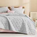 Litanika Queen Quilt Bedding Set, Light Grey Summer Lightweight Soft Comforter Bedspreads & Coverlets, Boho Farmhouse Bedding Cover Bed Decor All Season, 3 Pieces (1 Quilt, 2 Pillowcases)