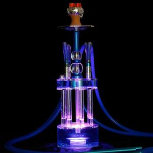 NewBeeclassic 4 Hose Hookah SetLarge Party LED Hookah, Modern Fountain Design Shisha kit with everything, Luxury fun Hookah for Great Smoking (4 Hose Hookah Set-Clear)