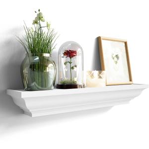 SRIWATANA White Floating Shelf, 24 Inch Solid Wood Storage Wall Shelf Display Ledge Shelvf Decor for Bedroom, Living Room, Bathroom, Kitchen - White