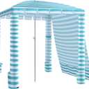 Umineux Beach Cabana - 6FT Beach Canopy with Side Wall, Easy Setup Beach Tent Sun Shelter, Waterproof Tent - Portable Shade for Whole Family (Green Stripes)