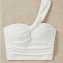 SOLY HUX Women's One Shoulder Tank Top Sleeveless Ruched Going Out Summer Crop Tops (White, S)