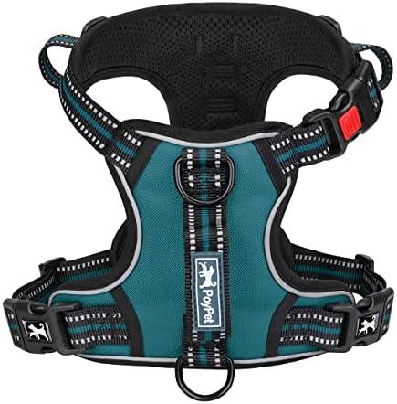 PoyPet No Pull Dog Harness, No Choke Front Clip Reflective Dog Vest with Soft Padded Vertical Handle, 3 Leash Attachments for Small Medium Large Dogs (Tumalo Teal, S)