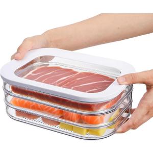 Deli Meat Container for Fridge,Bacon Lunch Meat Container for Refrigerator,refrigerator organizers and storage,Stackable Food Storage Boxes with Lid for Cold Cuts,BPA Free,3PCS