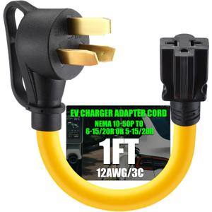 Tellegloww 50 Amp to 20 Amp Stove Oven to EV Charger Adapter Compatible with NEMA 10-50P to 5-15/20R or 6-15/20R, 30Amp 3 Prong Stove Oven Plug 10-50Pto5-15/20R or 6-15/20R T-Blade for EV Charging