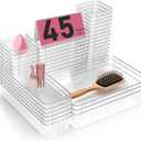 Clear Plastic Drawer Organizers Set of 45 Vanity trays Stackable Storage Bins Dividers Bathroom Organiser Storage Vanity Bins for Makeup, Kitchen Utensils, Jewelries, Office (S45(3-6-12-24))