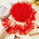 GORGECRAFT 5 Yards Red Lace Ribbon Organza Fabric Ruffle Pleated Trim 4.72 Inch Width Retro Tulle Chiffon Trimmings Edge Pearl Beads Applique Border for Sewing Dress Costume Decoration DIY Crafts