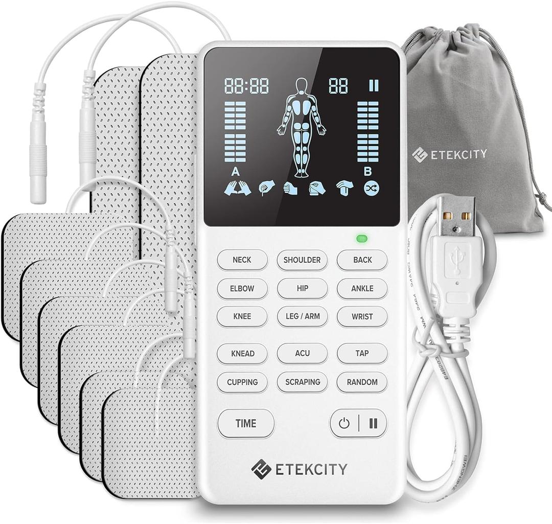 Etekcity 4-Channel Rechargeable TENS Unit, FSA-HSA Eligible Muscle Stimulator for Pain Relief, After-Exercise Relaxation, Physical Therapy, 8 Electrode Pads, Back, Neck, Shoulder, Sciatica, Period Cramps