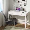ChooChoo Computer Desk with USB Charging Ports and Power Outlets, Modern Simple 40 Inches Desk with Drawers, Makeup Vanity Console Table, White