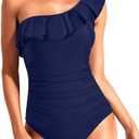Tempt Me Women One Piece Swimsuits Tummy Control One Shoulder Bathing Suits Ruffle Swimwear XL