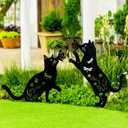 SILERUR Metal Cat Garden Decor/Stake,Gifts for Mother/Father/Kittty Lovers,16" Outdoor Patio Decorative/Yard Art Statue,Weather Resistant Steel Animal Sculptures- Lawn Ornaments,Set of 2.