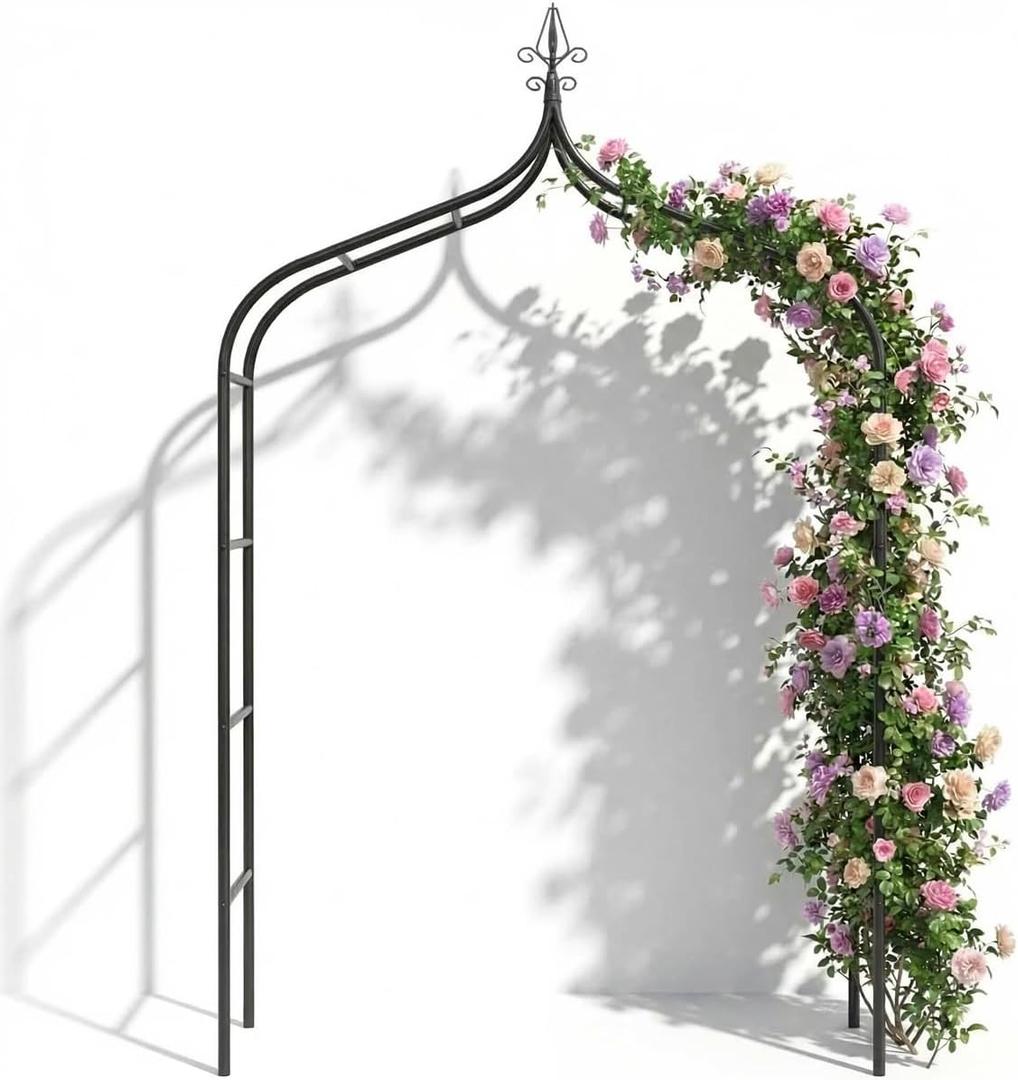 Thickened Metal Garden Arch,16mm Pipe Diameter Heavy-Duty Gothic Garden Arbor for Climbing Plant Roses Vines, Garden Patio Bridal Party Decoration Wedding Arch (Black, XL)