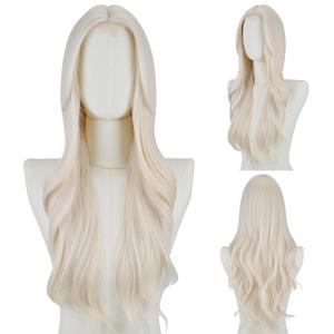 FREE BEAUTY Long platinum Blonde Wavy Wig for Women 26 Inch Middle Part Curly Wavy Wig Natural Looking Synthetic Heat Resistant Fiber Wig for Daily Party Use