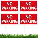 Juexica 4 Pcs No Parking Signs with Stand 8 x 12 Inches Double Side No Parking Yard Sign with Stakes Weather Resistant Waterproof for Driveways (Red Print White)