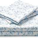 FreshCulture Floral Bed Sheets - Ultra Soft Queen Sheet Set - Brushed Microfiber Blue Floral Sheets - Deep Pockets up to 16" - Easy Care - Hotel Luxury 4 Piece Flower Printed Sheets Queen, Lille