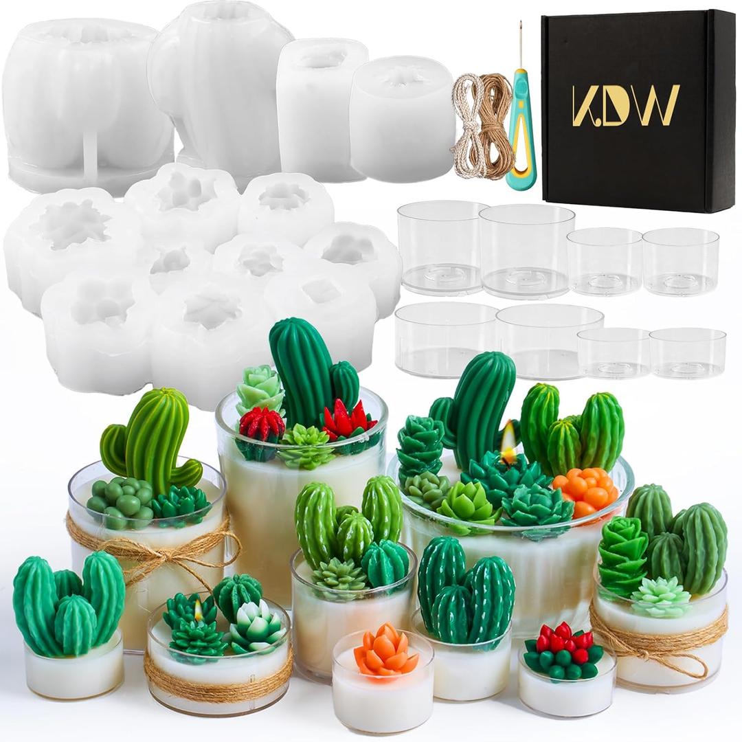 Succulent Silicone Mold 9 Cavities Plants Candle Molds and 4 pcs 3D Succulent Cactus Candle Molds Resin Casting Silicone Molds for Home Decor
